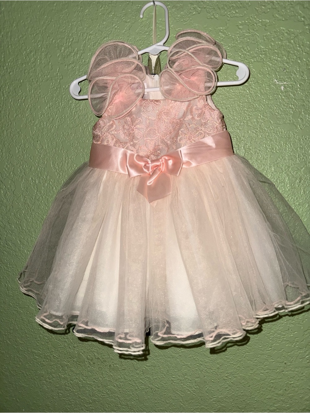 Bonnie Baby Pink and Ivory Lace Tulle Dress with Satin Bow